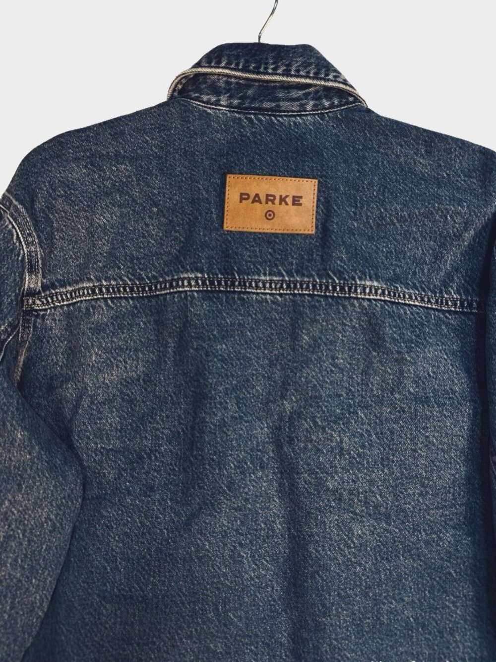 Parke Target Denim Shacket Shirt Jacket Dark Wash Oversized Button Front Small - Picture 6 of 16